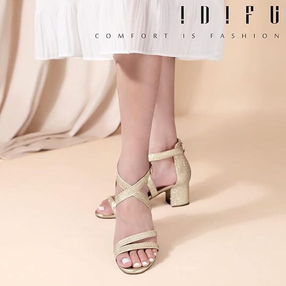 IDIFU Women's Low Chunky Heel Sandals 8.5‎ (4609) - Picture 5 of 6